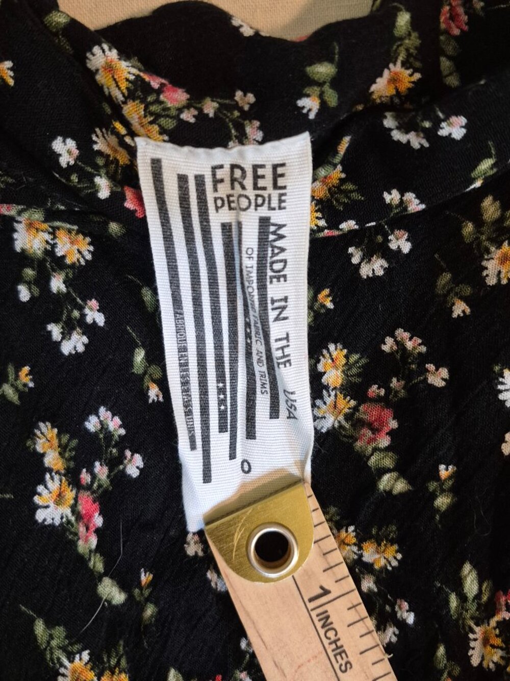 Free People Black Ditsy Floral Maxi Skirt 0 Boho Whimsigoth Cottagecore Grunge - Picture 4 of 6